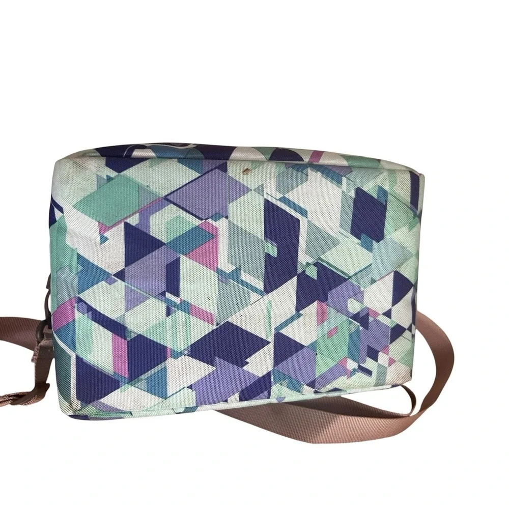 L.L.Bean Insulated Lunch Bag Cooler Geometric Print Adjustable Strap Blue